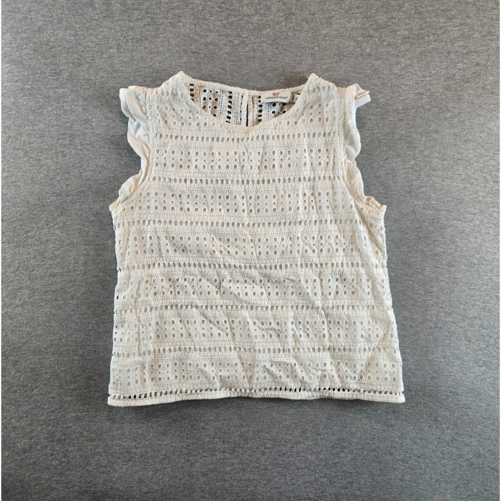 Vineyard Vine Top Womens Medium White‎ Eyelet Flutter Sleeve | Made In Italy